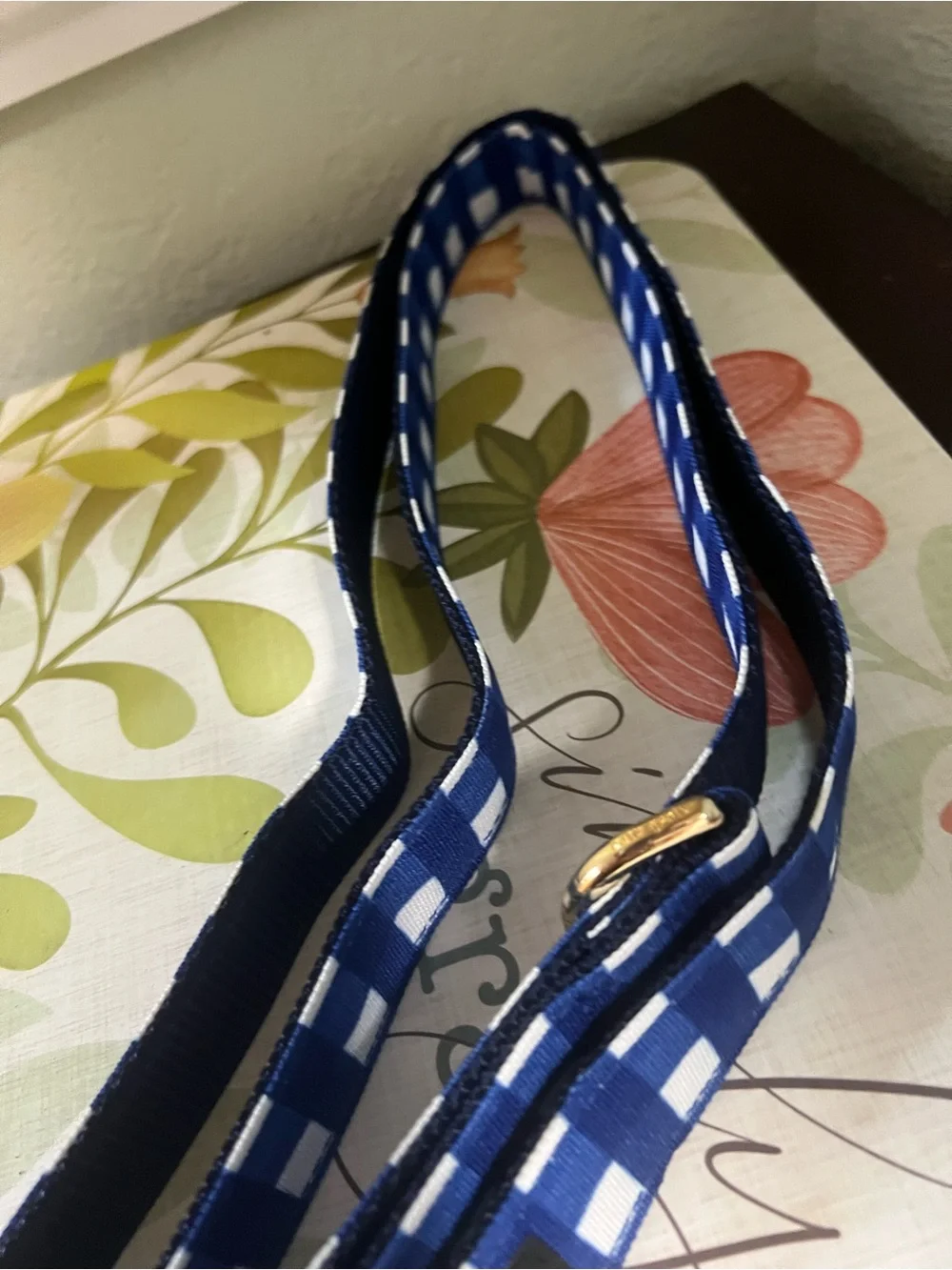 NWOT kate spade Blue and White Gingham Dog Leash with Gold Hardware “YC